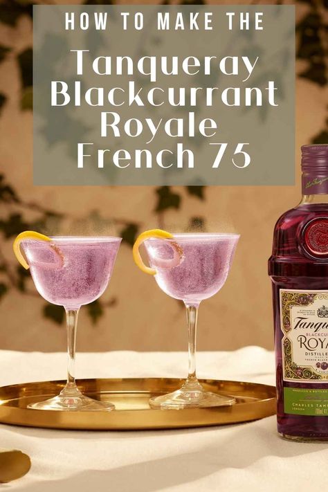 This easy gin cocktail recipe blends Tanqueray London Dry Gin and French blackcurrants, making it a real French 75! #gin #cocktail #recipe #blackcurrants Prosecco Gin Cocktail, Tanqueray Gin Cocktails, Blackcurrant Drink, Sloe Gin Cocktails, Manchester Tart, Pink Gin Cocktails, Easy Gin Cocktails, Best Gin Cocktails, Tanqueray Gin