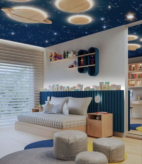 Bedroom decor ideas for kids room design modern space theme wall decor Kids Room Decoration Ideas, Sofa Cumbed Design, Room Design Modern, Boys Room Design, Room Decoration Ideas, Kids Room Paint, Bedroom Interior Design Luxury, Big Kids Room, Boy Bedroom Design