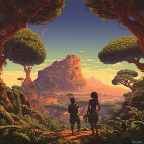 The area of life is vast in africa. African Landscapes are of great lengths and widths. Enjoy the beauty of Africa's natural side. Africa Fantasy City, African Kingdom Fantasy Art, African Fantasy Landscape, African Kingdom Concept Art, Africa Fantasy Art, African Fantasy Art Landscape, Fantasy Africa, African Mountains, African Kingdom