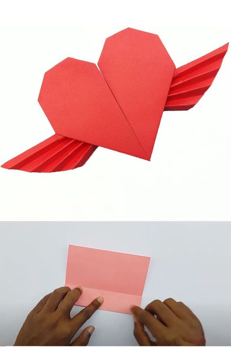 How to make paper heart with wings with color paper. Its a DIY origami winged heart making video tutorial for valentine's day. #Heart #Tutorial #Valentine Heart Tutorial, Winged Heart, Heart With Wings, Make Paper, Diy Origami, Paper Heart, Color Paper, How To Make Paper, Valentine Heart