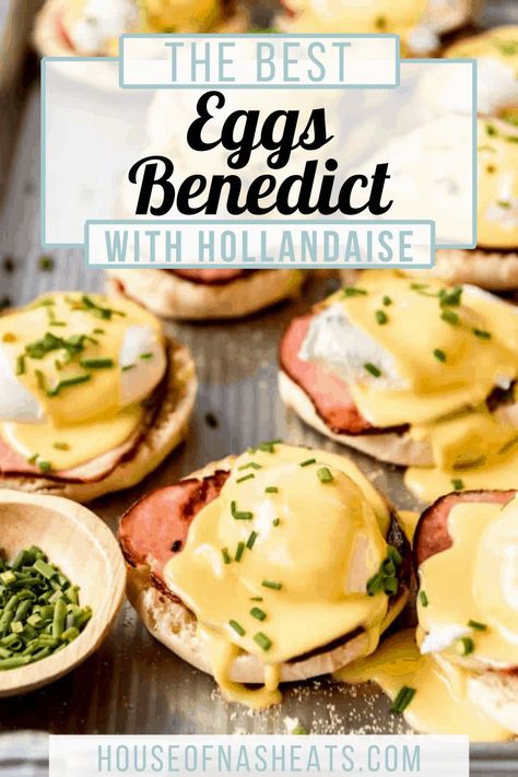 Eggs Benedict is a classic breakfast recipe that is traditionally served as a toasted English muffin, topped with Canadian bacon, a poached egg and hollandaise sauce. The name sounds fancy which might make this easy Eggs Benedict recipe seem overwhelming to make, but it is extremely easy to whip up in your own kitchen in under 30 minutes. | eggs benedict hollandaise | eggs benedict easy | homemade eggs benedict recipe easy | homemade eggs benedict hollandaise sauce Turkey Eggs Benedict, Homemade Eggs Benedict, Best Eggs Benedict Recipe, Eggs Benedict Variations, Eggs Benedict Easy, Eggs Benedict Hollandaise, Breakfast Pork Chops, Canadian Bacon Recipes, Easy Eggs Benedict