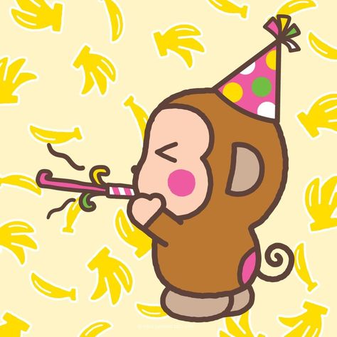 Sanrio | Happy birthday to our banana loving friend, Monkichi! 🎂🍌 | Instagram Monkey Happy Birthday, Monkey Sanrio, Monkichi Sanrio, Sanrio Happy Birthday, Birthday Sanrio, Sanrio Love, Sanrio Birthday, Monkey Icon, Monkey And Banana