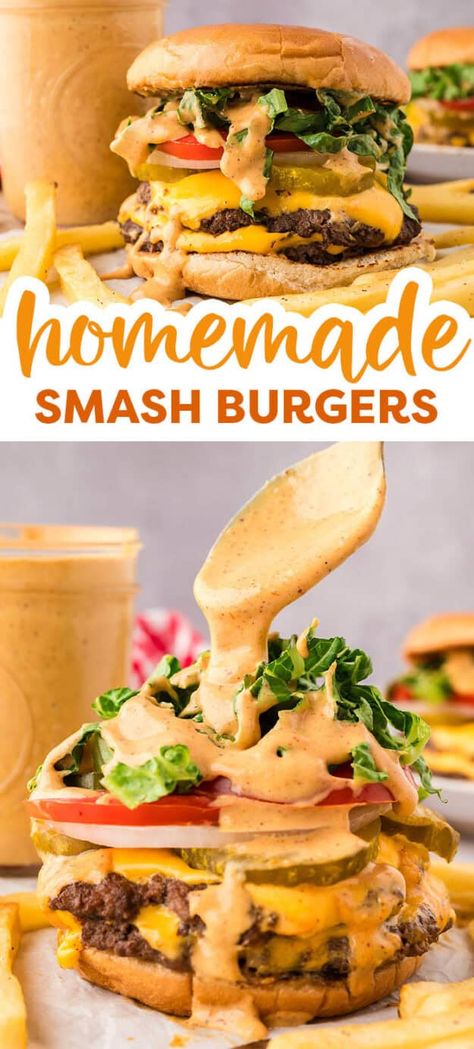 The Best Smash Burgers, Juicy Smash Burgers, At Home Smash Burgers, How To Make The Best Burger Patties, Flat Top Smash Burger, How To Smash Burger, Easy Burger Sauce Recipe, Game Day Burgers, Homemade Smash Burgers Patties