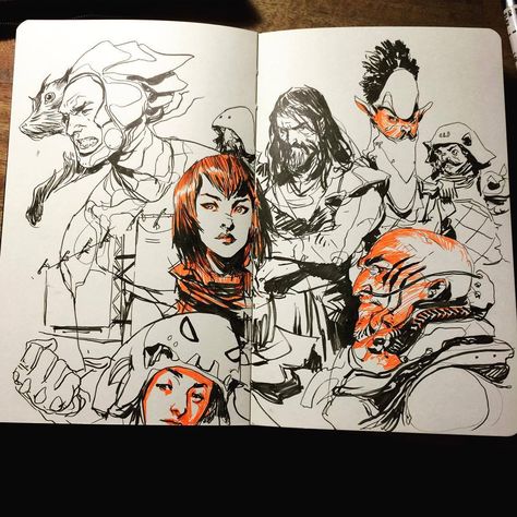 more ink scribbling in the moleskine Wesley Burt, Sketchbook Spreads, Drawings Of People, Overwatch Hanzo, Moleskine Art, Sketchbook Drawings, Arte Sketchbook, Ink Drawings, Sketchbook Inspiration