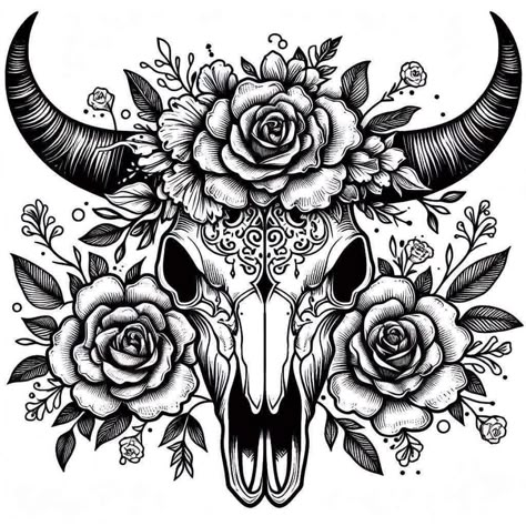 Skull Tattoo Flowers, Cow Tattoo, Wood Burning Stencils, Boho Tattoos, Western Tattoos, Japan Tattoo Design, Wood Art Projects, Silhouette Clip Art, Free Stencils