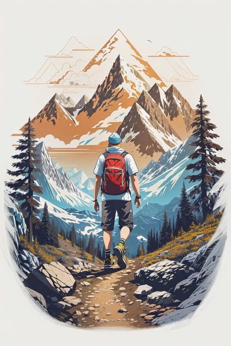 , #Image, #Editing, #AD, #AI Trekking Illustration, Typography Shirt Design, Hiking Tattoo, Posca Art, Gallery Wallpaper, Art Gallery Wallpaper, Travel Tattoo, Landscape Prints, Tshirt Design