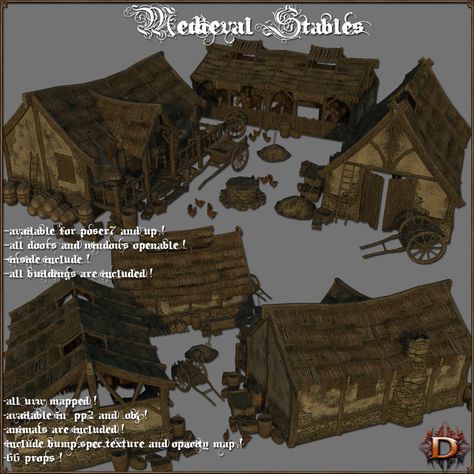 Medieval Stable, Sims Princess, Princess And Knight, Video Game Ideas, Viking House, Fantasy Buildings, Medieval Market, Medieval House, Medieval Tower