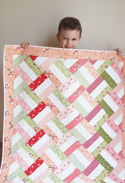 Riley Blake Designs Free Pattern, Rail Fence Baby Quilt Free Pattern, Purple Baby Quilt Ideas, Child Quilt Patterns, Pink And Green Quilts Ideas, Children’s Quilt Patterns, Baby Girl Quilt Patterns Free Easy, Baby Girl Quilts Ideas, Baby Quilt Patterns Easy Girl