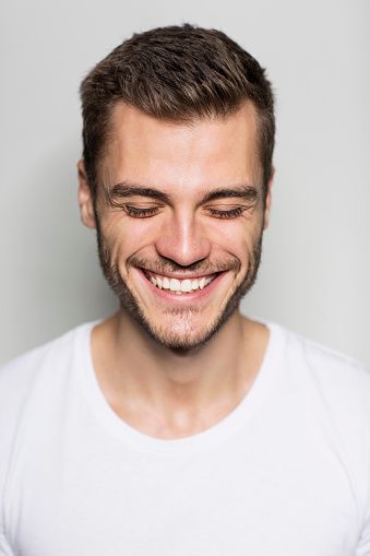 Smiling Portrait Photography, Men Smiling Photography, Portrait Reference Smiling, Man Smiling Reference, Man With Eyes Closed, Male Close Up Portrait, Men Teeth Smile, Close Up Photography Face, Smiling Reference