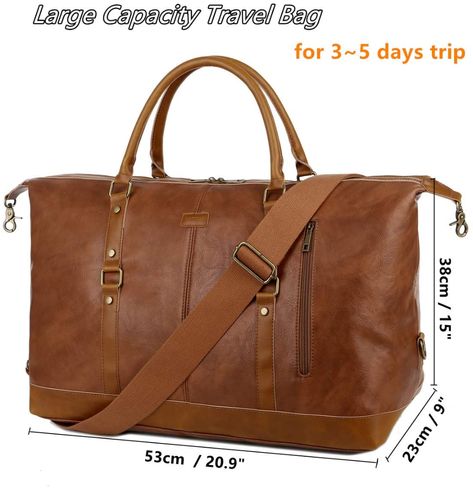 Amazon.com | BAOSHA Leather Travel Duffel Tote Bag Overnight Weekender Bag Oversized for Men and Women HB-14 (Blue) | Travel Duffels Leather Briefcase Men Business, Duffel Bag Pattern, Weekender Bag Pattern, Vintage Leather Travel Bag, Mens Tote Bag, Leather Overnight Bag, Leather Handbag Patterns, Luxury Travel Bag, Travel Duffel Bag