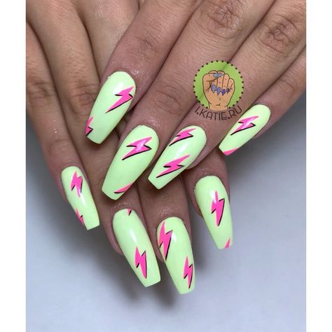 Katie Ru 🔥💅🏻 on Instagram: “⚡️⚡️⚡️ Some sexy Lightning bolts for my hun 💖 . . . Created using @the_gelbottle_inc & @alexanails.co.uk 💖 . . . . . All hand painted 👩🏼‍🎨💖…” Lightning Bolt Manicure, Neon Star Nail Designs, Lightning Bolt Nail Design, Lighting Bolt Nail Art, Lighting Bolt Nails Designs, Lightning Nails Designs, Lightning Bolt Nail Art, Lightening Bolt Nail Design, Nails With Lightning Bolt