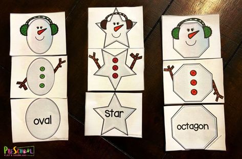 FREE Snowman Printable Shape Puzzles — Preschool Play and Learn Preschool Snowmen, Winter Themed Math Activities, Snowman Math, Sorry Game, Shape Sorting Activities, Winter Stem Activities, Winter Math Centers, Ice Theme, Printable Math Games