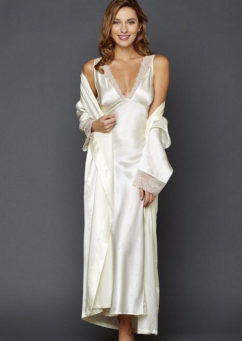 Allura Silk Long Gown Wedding Night Outfit Brides, Wedding Night Outfit, Silk Nightwear Romantic, Silk Long Gown, Long Silk Nightgown, Classy Loungewear, Wedding Nightgown, Night Gown Dress, White Nightgown