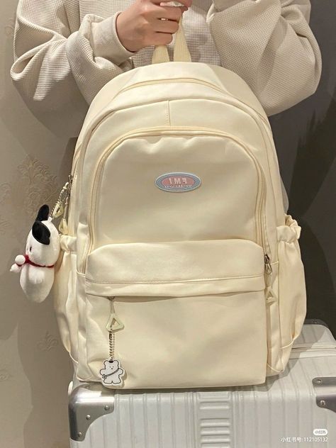 Korean Bag, Cute School Bags, Stylish School Bags, School Bag Essentials, Aesthetic Backpack, Cute School Stationary, My Style Bags, White Backpack, Aesthetic Bags