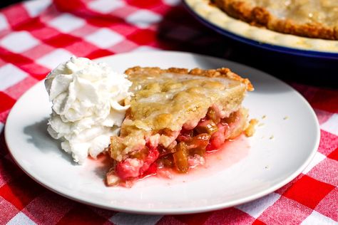 Dairy-Free Rhubarb Pie Recipe (also Vegan, Nut-Free & Soy-Free) Rhubarb Strawberry Pie, Rhubarb Ice Cream, Vegan Rhubarb, Rhubarb Pie Recipe, Rhubarb Recipes Pie, Lattice Crust, Rhubarb Strawberry, Rhubarb Desserts, Strawberry Rhubarb Pie