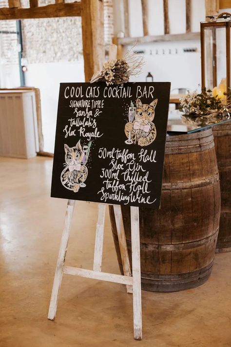 Ways To Incorporate Cats In Wedding, Incorporate Cat In Wedding, Cats In Weddings Ideas, Cat Wedding Decor, Cat Wedding Ideas, Silver Blue Wedding, Wedding Sign Ideas, Cats Wedding, Just Married Banner