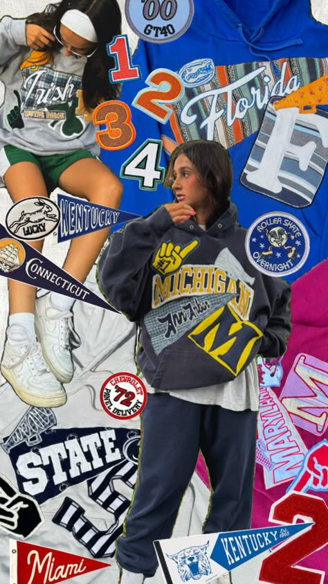 pennant hoodies patches pennants hoodies crewneck College Pennants, Gameday Fashion, Jeans Drawing, Homecoming Week, Patchwork Hoodie, College Diy, Hoodie Diy, Patchwork Sweatshirt, Patchwork Clothes