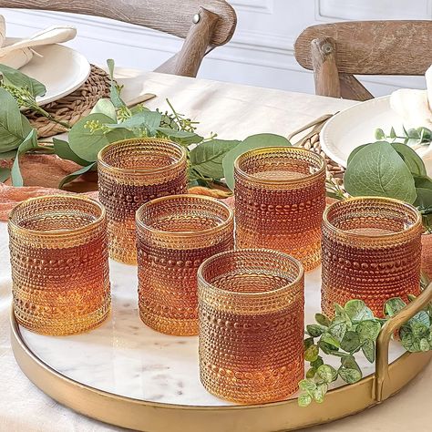 Kate Aspen Beaded Amber Drinking Glasses Set of 6-10 oz Vintage Glassware Set Jupiter Glasses, Cocktail Glass Set, Juice Glass, Water Cups | Hostess Gift, Christmas Present, Gift for Newlyweds Baby Shower Mocktails, Clear Drinking Glasses, Old Fashioned Drink, Drinking Glasses Set, Make A Table, Vintage Texture, Holiday Cocktails, Amber Beads, Mint Julep