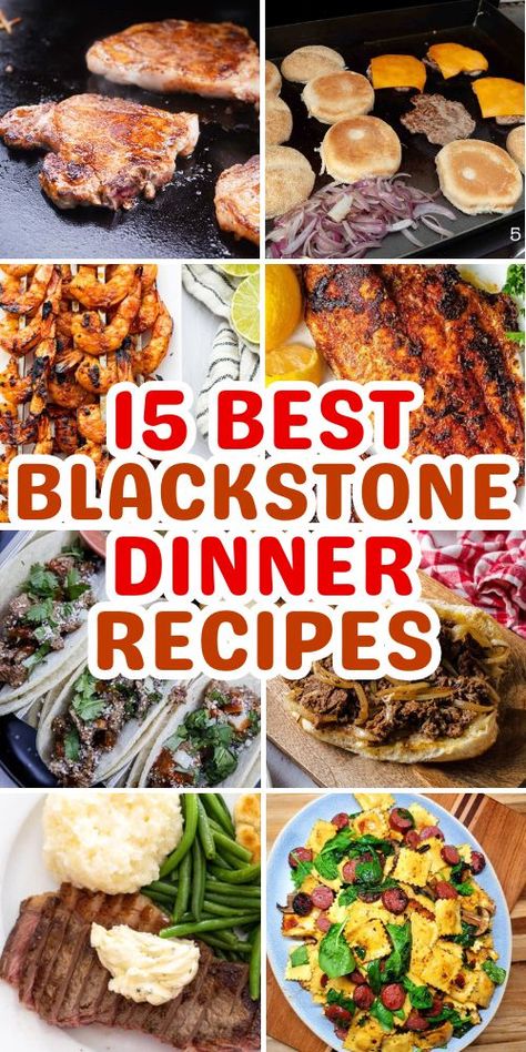 Blackstone Griddle Recipes for Every Meal: Discover the best Blackstone griddle recipes for dinners that are easy to prepare and packed with flavor. Try everything from low carb pizza to salmon fillets and shrimp skewers, ideal for a nutritious family meal Dinner On A Blackstone, Best Grill Meals, Food To Cook On Blackstone Griddle, Easy Weeknight Dinners Blackstone, Chicken Recipes For Blackstone Grill, Dinner Recipes Griddle, Dinner Ideas For Grill, Dinner On A Griddle, Quick Blackstone Dinner