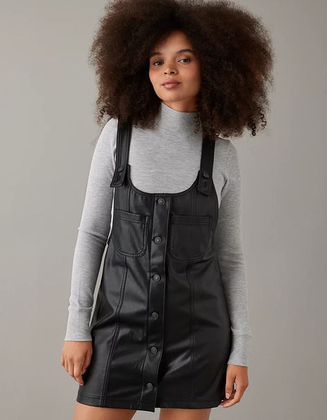 AE Vegan Leather Pinafore Dress Leather Pinafore Dress, Leather Pinafore, Dresses Wedding Guest, Wedding Guest Dresses, Pinafore Dress, Going Out Dresses, Fall Shopping, Mens Outfitters, American Eagle Outfitters Jeans