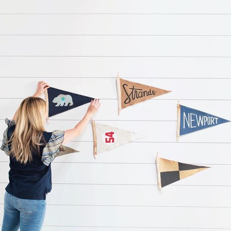 Studio McGee on Instagram: “You guys! I can't even handle how much I love these new handmade pennants we just added to McGee & Co. Go check out all the other goodies…” Lay Baby Lay, Beach Inspired Decor, Colorful Wall Hanging, Pennant Flags, Party Flags, Felt Letters, Pennant Flag, Mcgee & Co, Flag Wall