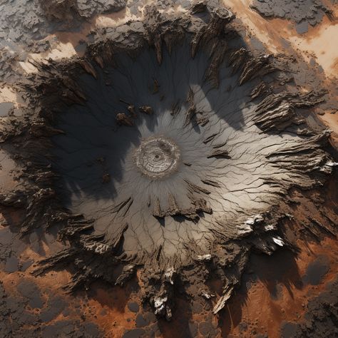 Top down view of a large round crater in a desert of white sand and jagged black rocks Black Sand Desert, Lava Castle, Video Game Landscape, Star Wars Rebellion, Game Landscape, Desert Rocks, Top Down View, Landscape Rocks, Star Aesthetic