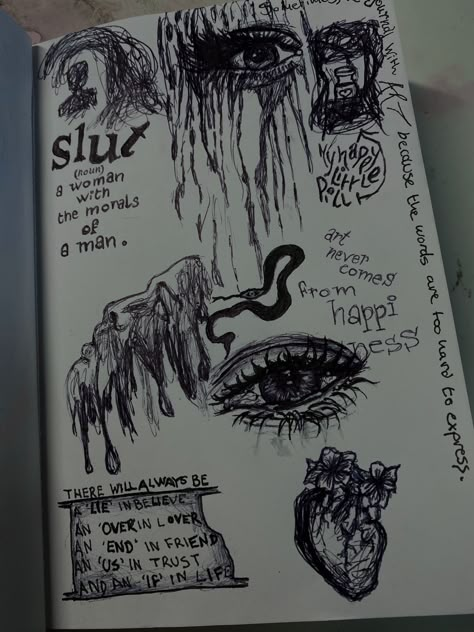 Horror Journal Ideas, Gore Drawing Tutorial, Disturbing Sketches, Dark Journal Aesthetic, Derealization Sketch, Scary Drawing Ideas Easy, Dark Art Sketchbook, Disturbing Drawings, Pen Art Doodle