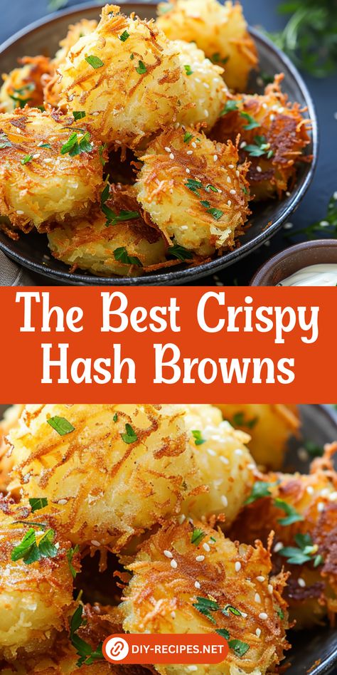 Try this easy recipe for the best crispy hash browns. Perfect with bacon and eggs for a hearty breakfast! Heavenly Hash Dessert, Hashbrowns In Air Fryer, Stuffed Hashbrowns, Hash Brown Recipes, Easy Hashbrowns, Hash Brown Cups, Hash Brown Breakfast, Homemade Hashbrowns, Christmas Brunch Recipes