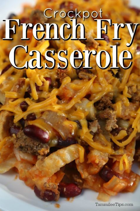 Crock Pot French Fry Casserole Recipe is the perfect combination of french fries, hamburger and cheese to make a delicious casserole! Fry Casserole, French Fry Casserole, Cheap Casserole Recipes, Ground Beef Crockpot Recipes, French Fries Recipe, Slow Cooker Breakfast, Prepared Meals, Supper Ideas, Beef Casserole Recipes