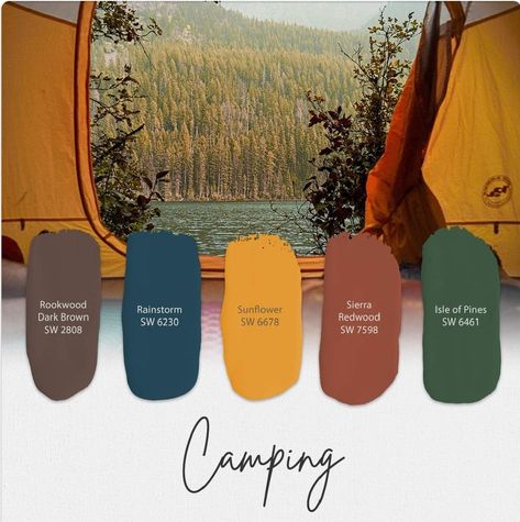 Vintage Summer Camp Color Palette, Camp Wedding Color Palette, National Park Bedroom Decor, Western Color Pallete, 70s Camping Aesthetic, Camping Color Palette, Western Color Scheme, National Park Color Palette, Boho Decor Ideas