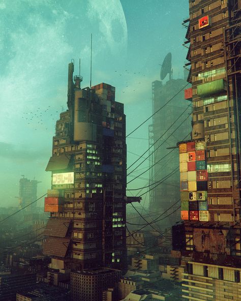 everydays - august 2018 on Behance Dystopian Art, Digital Art Photography, Dystopian Future, Digital Art Beginner, Landscape Edging, Cyberpunk City, Futuristic City, Future City, Ex Machina