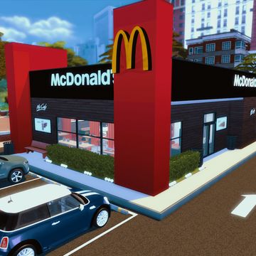 Sims Mcdonalds, Mcdonald’s Bloxburg Build, Bloxburg Mcdonalds Logo Code, Bloxburg Fast Food Build Ideas, Mcdonald’s In Bloxburg, Bloxburg Mc Donalds, Mcdonald’s Layout Bloxburg, Mcdonald’s Interior, Mcdonalds Bloxburg Layout