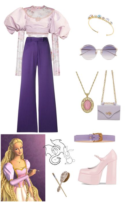 Barbie Rapunzel Inspired Outfits, Rapunzel Modern Outfit, Rapunzel Aesthetic Outfit, Rapunzel Moodboard, Rapunzel Inspired Outfits, Barbie As Rapunzel, Rapunzel Outfit, Barbie Outfits, Princess Rapunzel