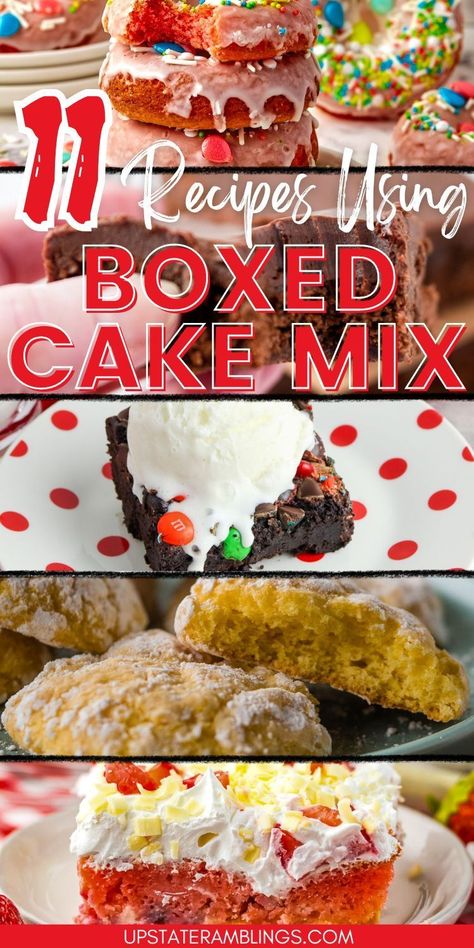 11 Recipes Using Boxed Cake Mix Desserts With Boxed Cake, Doctoring Up A Box Cake, Pillsbury Cake Mix Recipes, Cakemix Dessert Recipes, Things To Make With Boxed Cake, Cake Recipes With Box Cake, White Cake Box Mix Recipes, Recipes Using Cake Mix Boxes, Box Cake Mix Desserts