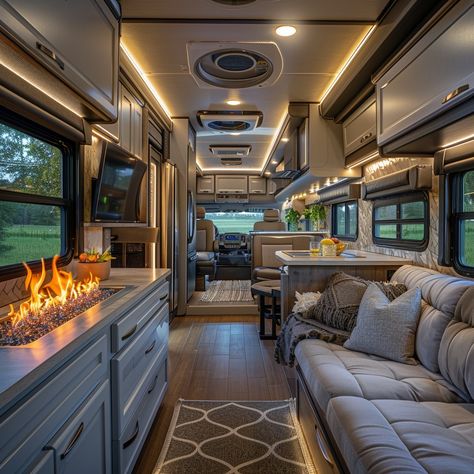 Aquafire Introduces ‘Revolutionary’ RV Fireplace Concept - RVBusiness - Breaking RV Industry News Camper Fireplace, Rv Fireplace, Luxury Rv Living, Rv Interior Design, Leisure Travel Vans, Entegra Coach, Landscaping Equipment, Mobile Living, Water Vapor