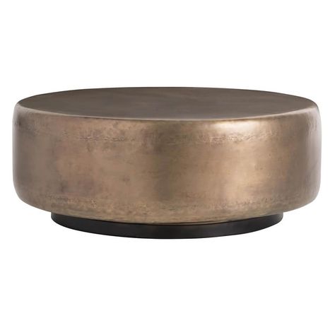 Brass covered round drum cocktail table #cosmochic, #coffeetables Wood Coffee Table Round, Gold Coffee Tables, Table Png, Brass Cocktail Table, Transitional Coffee Tables, Coffee Table Round, Luxury Coffee Table, Gold Coffee, Drum Table