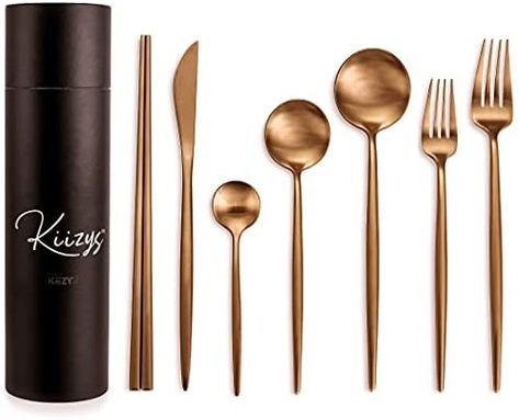 Copper Silverware, Copper Cutlery, Copper Flatware, Brown Dinnerware, Steel Utensils, Dinnerware Set Modern, Black Cutlery, Spoon Fork Knife, Modern Flatware