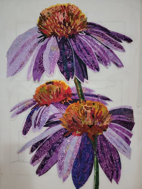 Fabric Collage Patterns, Fabric Art Tutorials, Freehand Machine Embroidery, 8th Grade Art, Embroidery Lessons, Fiber Art Quilts, Collage Art Projects, Paper Collage Art, Flower Quilts