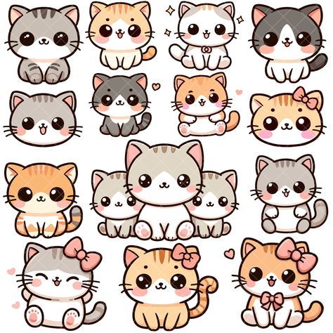 Cut Printable Stickers, Mini Cute Stickers, Stickers To Print Out, Kawaii Stickers Png, Tag Design Ideas, Cute Stickers Printable, Cute Printable Stickers, Mini Cats, Kawaii Png