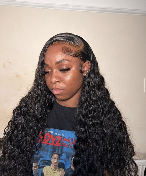 Wet And Way Sew In, Waterwave Wig Black Woman, Lace Front Wigs Water Wave, Side Part Loose Wave Wig, Deep Wave Wig With Braid, Water Wave Wig Hairstyles Side Part, Side Part Curly Hair Wig, Side Part Sew In Curly Hair, Good Hairstyles For Wet Hair