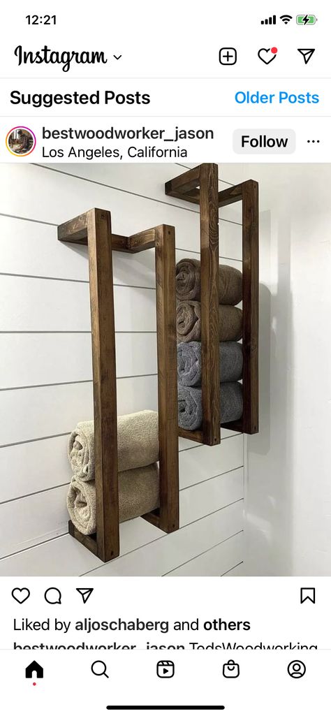 Wood Towel Holder, Wooden Towel Rack, Modern Towel Rack, Condo Bathroom, Bathroom Towel Rack, Modern Towels, Wooden Rack, Trailer Home, Amazon Home Decor