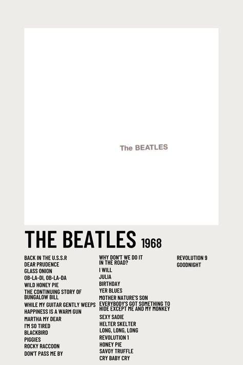 White Album Covers Aesthetic, Song Prints, The Beatles White Album, Martha My Dear, Beatles Poster, Back In The Ussr, Minimalist Music, Beatles Albums, Favorite Albums