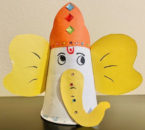 Craft for age 4-6 Paper Cup Ganesha Craft, Ganesha Craft For Preschoolers, Ganesha Craft For Kids, Ganesha Craft, Ganesha Art, Craft Classes, Paper Cup, Preschool Crafts, Drawing For Kids