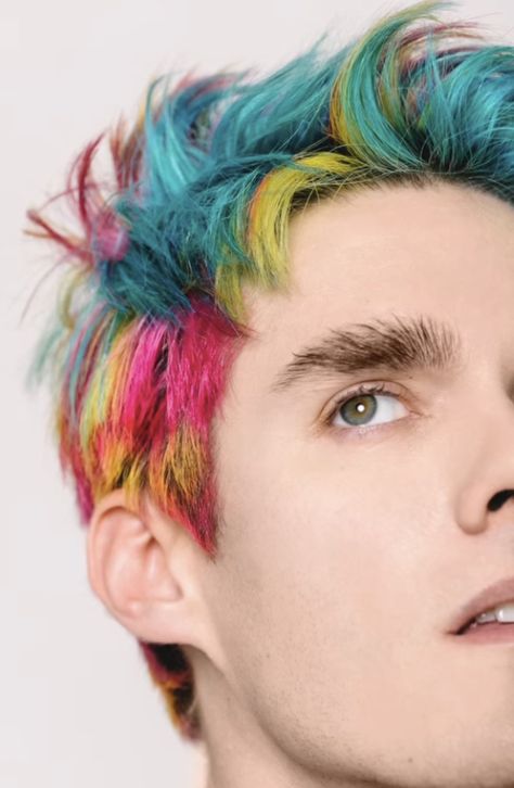 Awsten Knight Rainbow Hair, Rainbow Hair Ideas, Alt Guy, Geoff Wigington, Otto Wood, Waterparks Band, Mr Knight, Water People, Leopard Hair