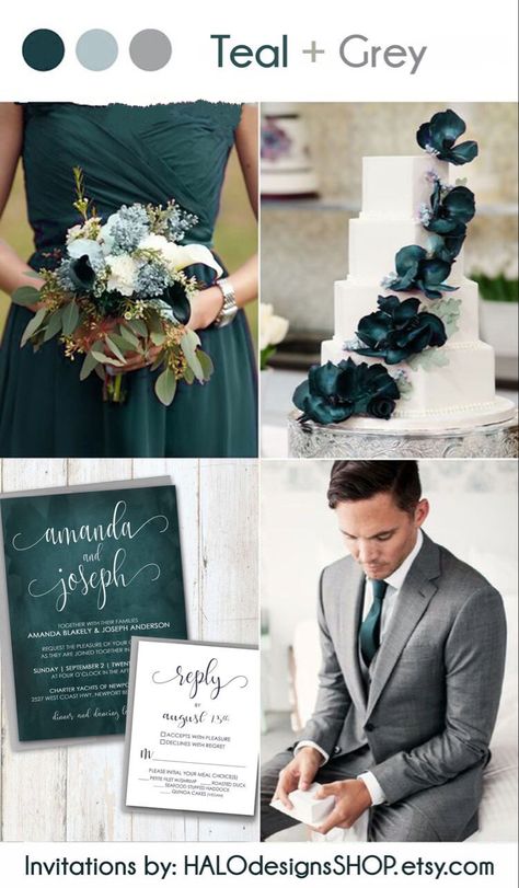 Teal And Grey Wedding, Teal Wedding Colors, Teal Wedding Invitations, Grey Wedding, Teal Wedding, Etsy Wedding Invitations, Wedding Theme Colors, Future Wedding Plans, Beach Wedding Invitations