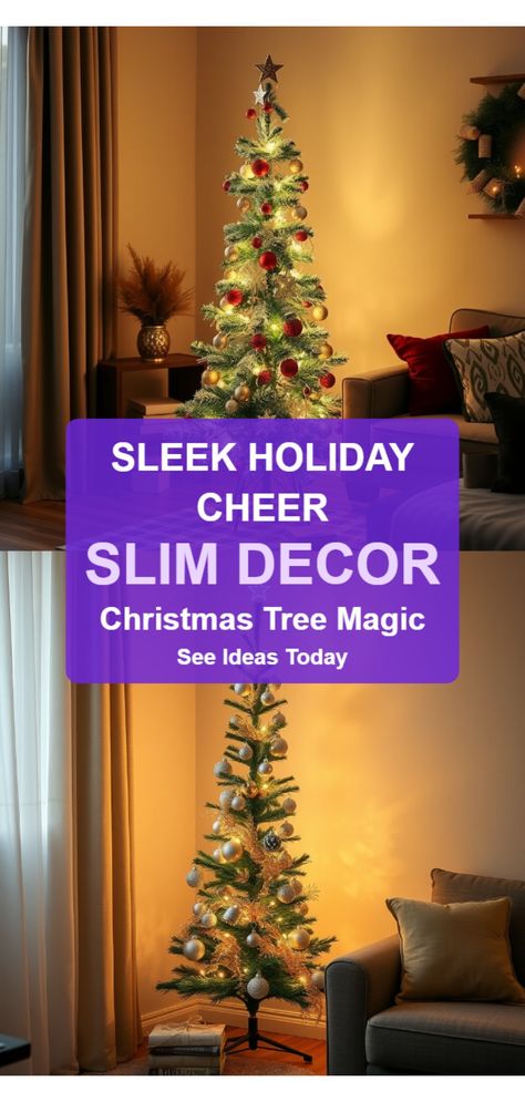 Slim Christmas Tree Living Room Setups, Home Deck, Slim Tree, Slim Christmas Tree, Christmas Tree Decorating Ideas, Tree Decorating Ideas, Sustainable Decor, Christmas Tree Decorating, Eco Friendly Decor