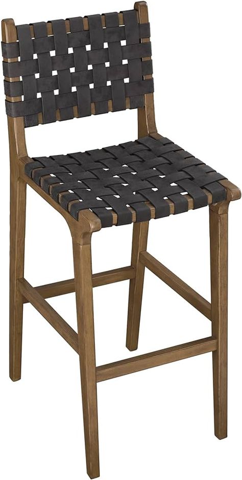 Ball & Cast Faux Leather Woven Strips Pub Height Stool Kitchen Island Wooden Bar Stools, 30 inch Seat Height, Dark Gray : Amazon.ca: Home Woven Bar Stools, Pub Stools, Stool Kitchen, Bar Stools Kitchen Island, Wooden Bar Stools, Bar Stools With Backs, Bar Height Stools, Modern Stools, Stools With Backs