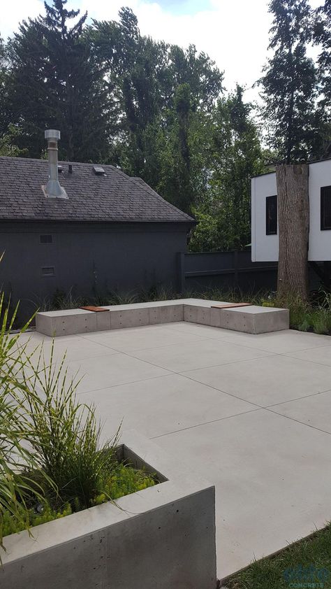 Patio - Elite Concrete Concrete In Backyard, Earthy Backyard Ideas, Outside Concrete Patio Ideas, Cement Decks Patio, Outdoor Stamped Concrete Patio, Concrete Patio Designs Cement, Poured Concrete Patio Ideas Cement, Smooth Concrete Patio, Saw Cut Concrete Patio