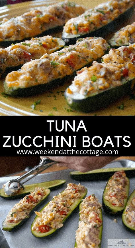 Zucchini Boat Ideas, Tuna Zucchini Boats, Tuna And Zucchini Recipes, Stuff Vegetables, Zucchini Boats Healthy, Vegetarian Zucchini Boats, Healthy Light Lunches, Tuna Zucchini, Boat Recipes