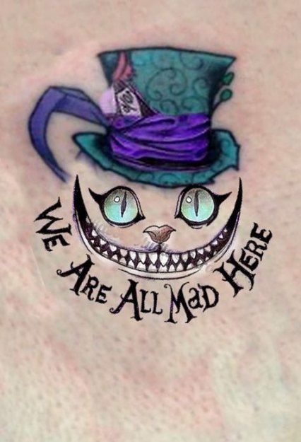 Tato Joker, Mad Hatter Tattoo, Tatuaje Cover Up, Cheshire Cat Tattoo, We Are All Mad Here, Alice And Wonderland Tattoos, Dragons Tattoo, Alice In Wonderland Drawings, Kunst Tattoos